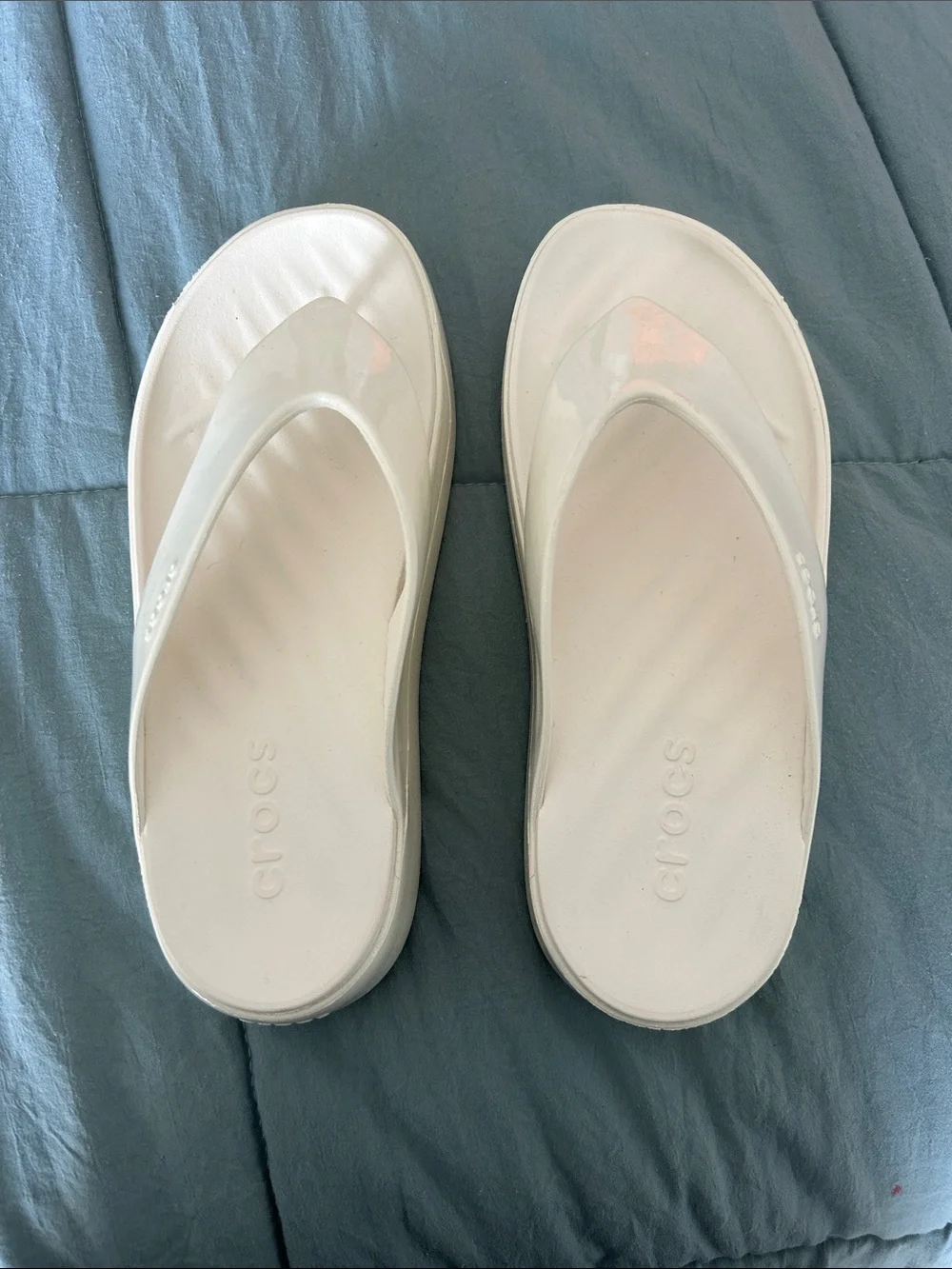 CROCS White Platform Thong Sandals for Women